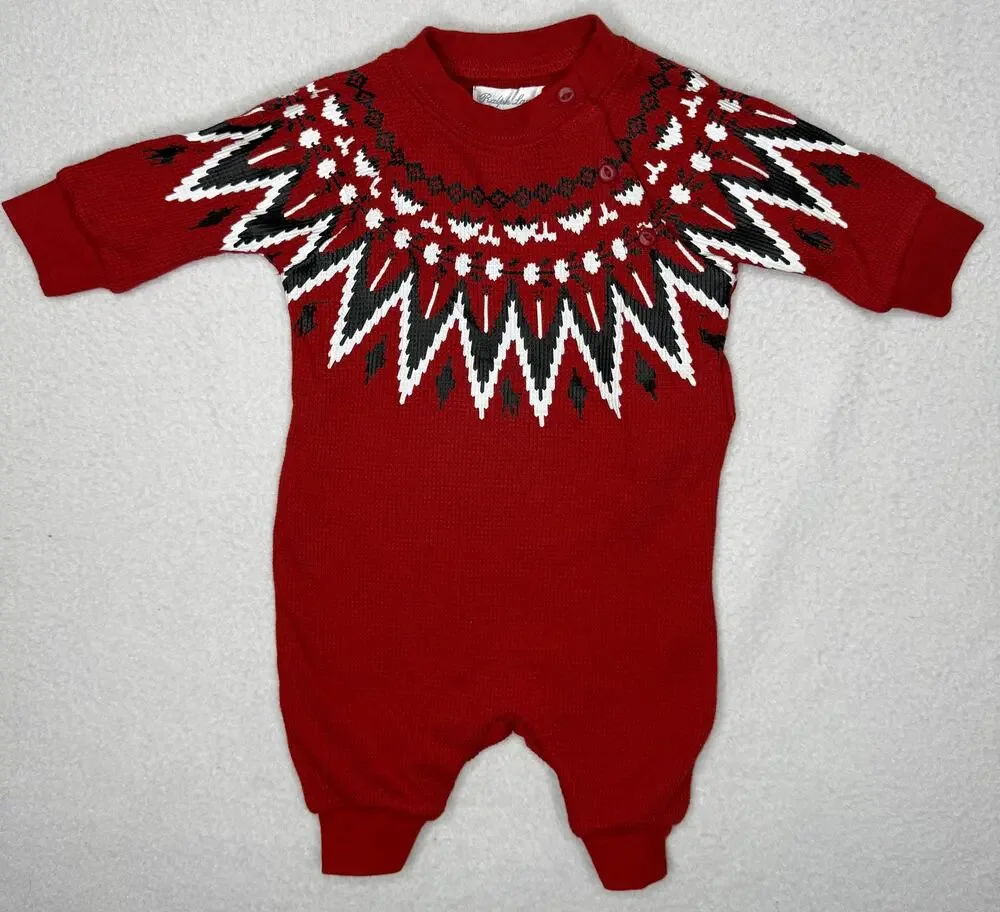 Ralph Lauren Baby NB Red Fair Isle Knit Romper One Piece Christmas Holiday NWOT